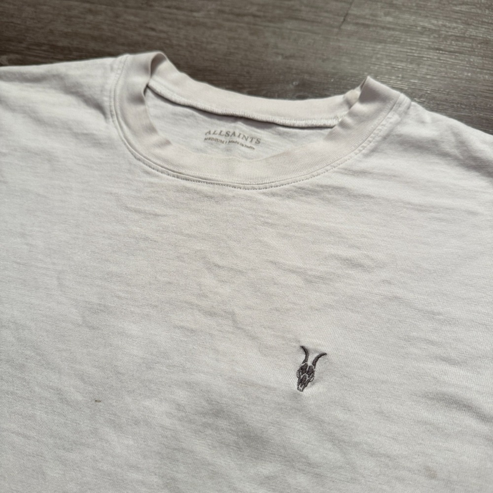 Allsaints Shirt Mens Medium White Preppy Logo 100% Cotton Tee Short Sleeve Adult
